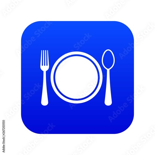 Place setting with plate,spoon and fork icon digital blue for any design isolated on white vector illustration