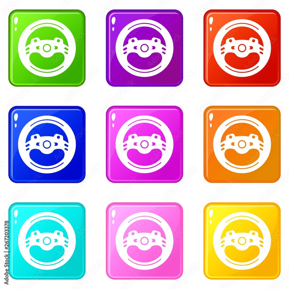 Steering wheel icons set 9 color collection isolated on white for any design