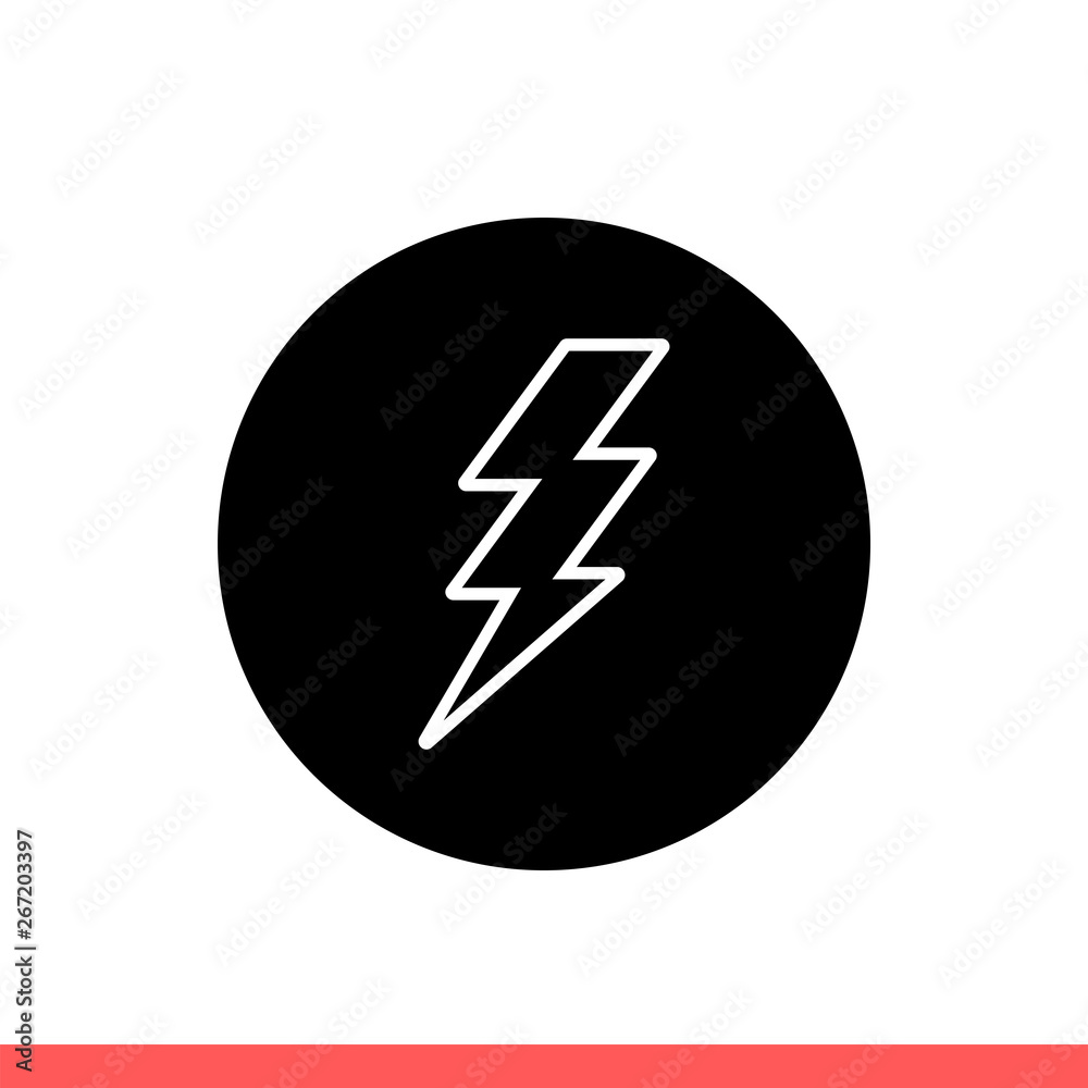 Lightning vector icon, thunder symbol. Simple, flat design isolated on white background for web or mobile app
