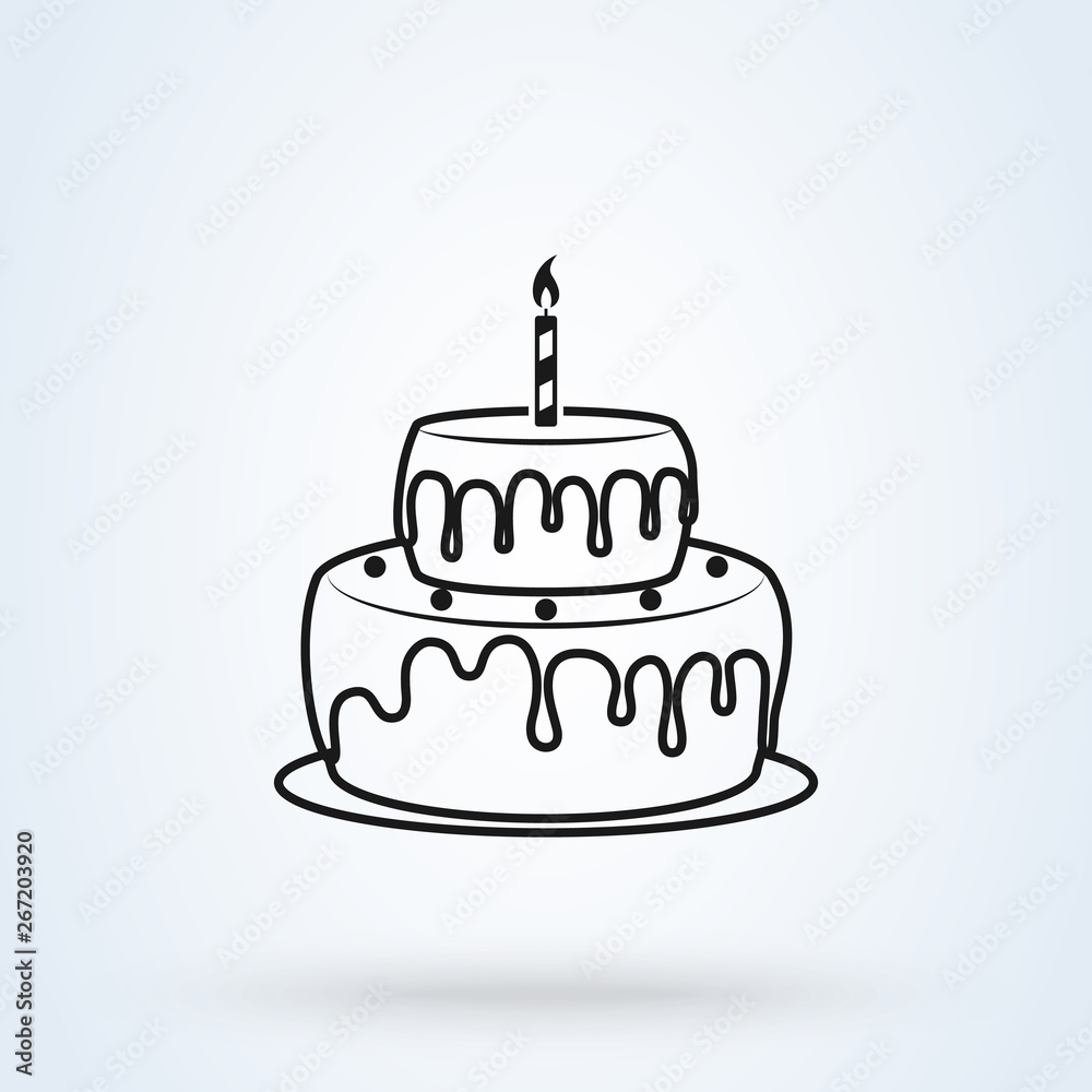 Birthday cake flat style line art. icon isolated on white background. Vector illustration Birthday cake flat style line art. icon isolated on white background. Vector illustration