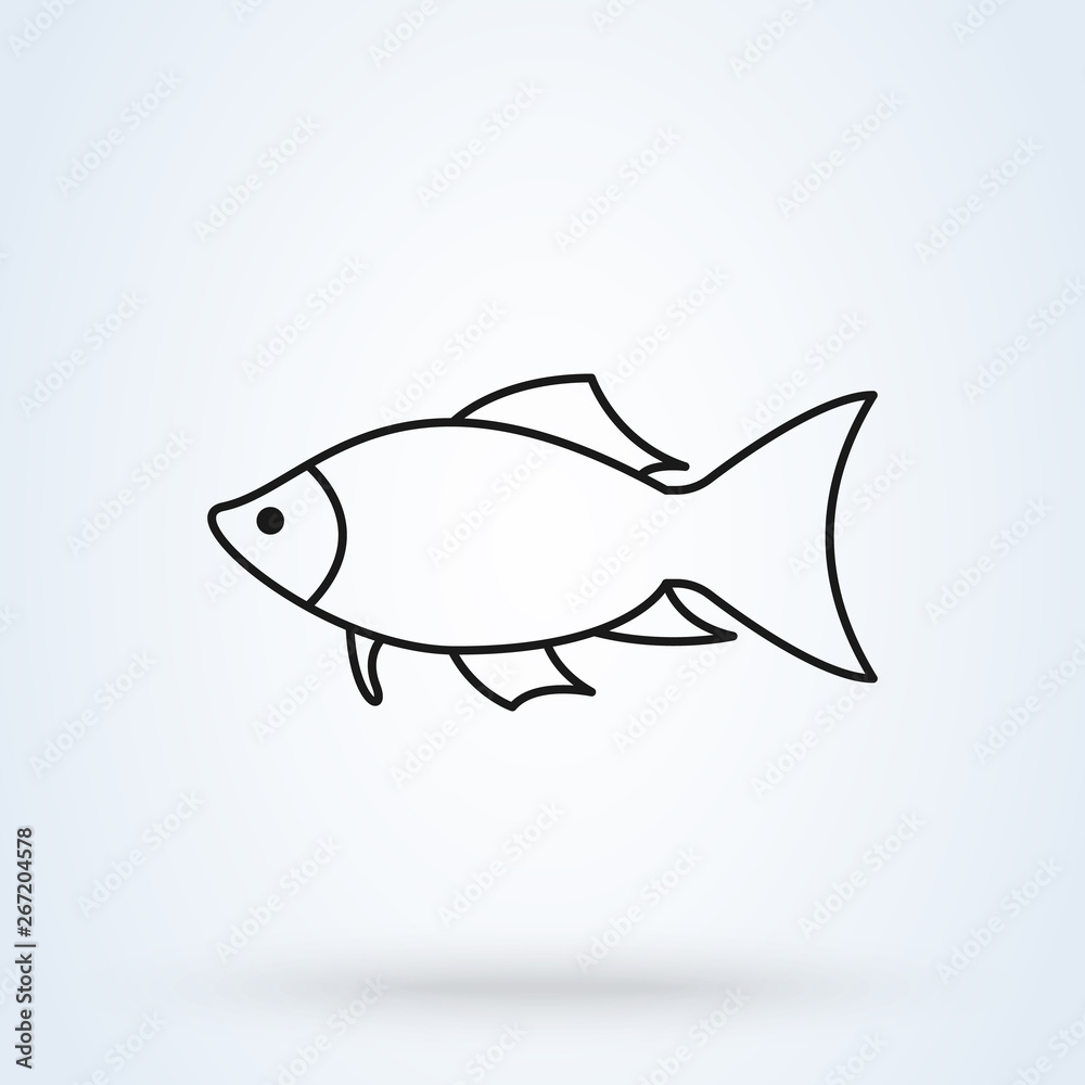 fish silhouette line art icon isolated on white background. Vector illustration fish silhouette line art icon isolated on white background. Vector illustration