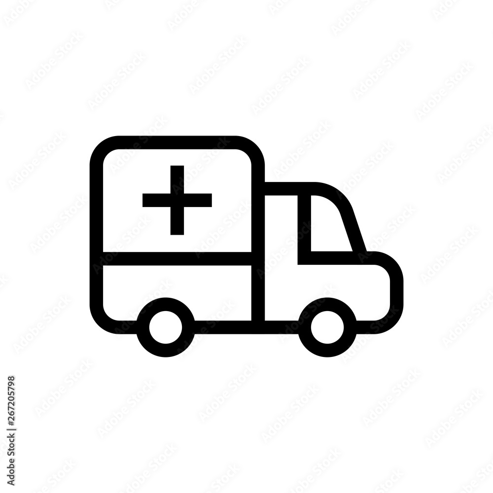 ambulance truck emergency car icon design. line art medical vehicle vector illustration