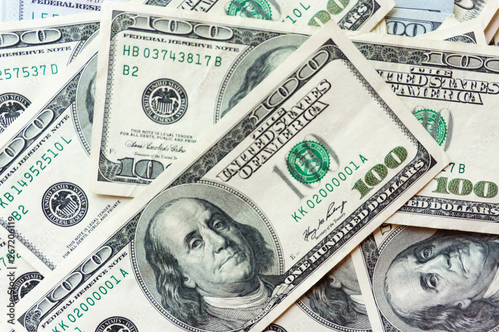 Fototapeta premium 100 old dollar bills. Fan stack close up