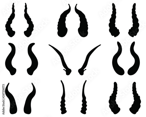 Black silhouettes horns of dragon on a white background