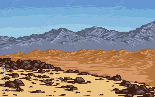 Mars desert landscape with mountains
