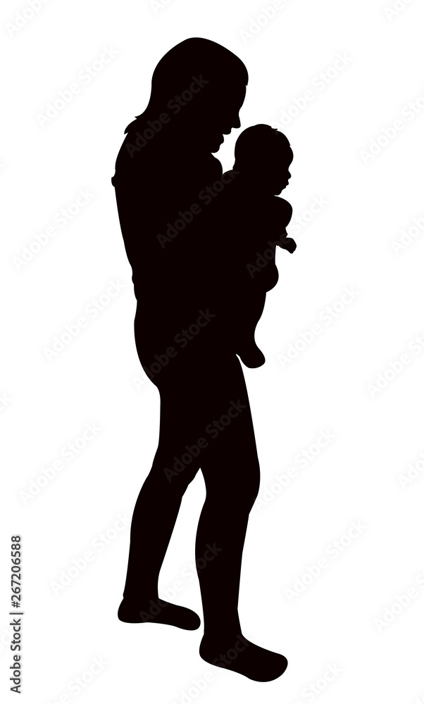 a young mother and baby together, silhouette vector
