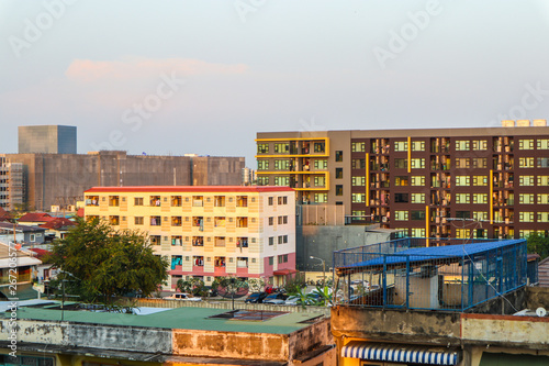 Condominium block city building sunset sky