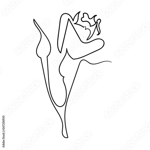 One line rose design. Hand drawn minimalism style vector illustration