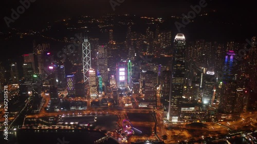 Wallpaper Mural Aerial drone 4k video over Hong Kong Victoria Harbor at night. Central distinct of Hong Kong Island, Hong Kong Torontodigital.ca