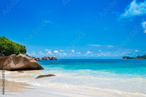 Tropical rocky beach on Seychelles islands