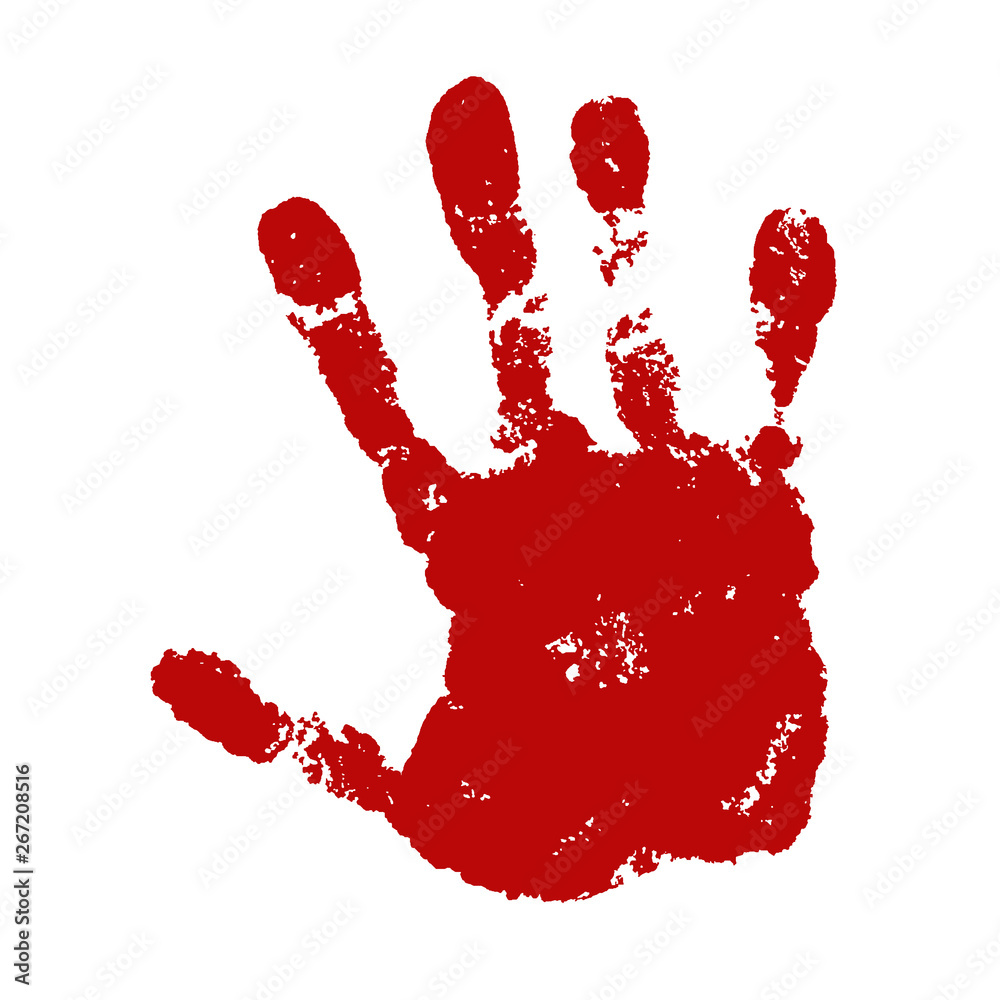 Hand paint print, isolated white background. Red human palm and fingers.  Abstract art design, symbol identity people. Silhouette child, kid, people  handprint. Grunge texture. Vector illustration Stock Vector | Adobe Stock