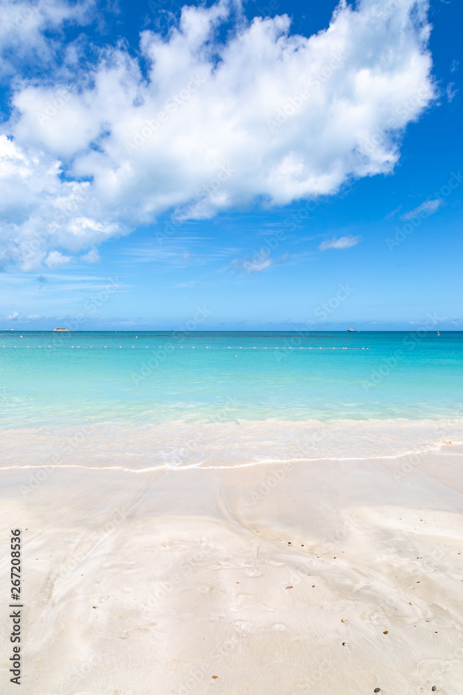 Looking out over the turquoise Caribbean Sea, with a blue sky overhead