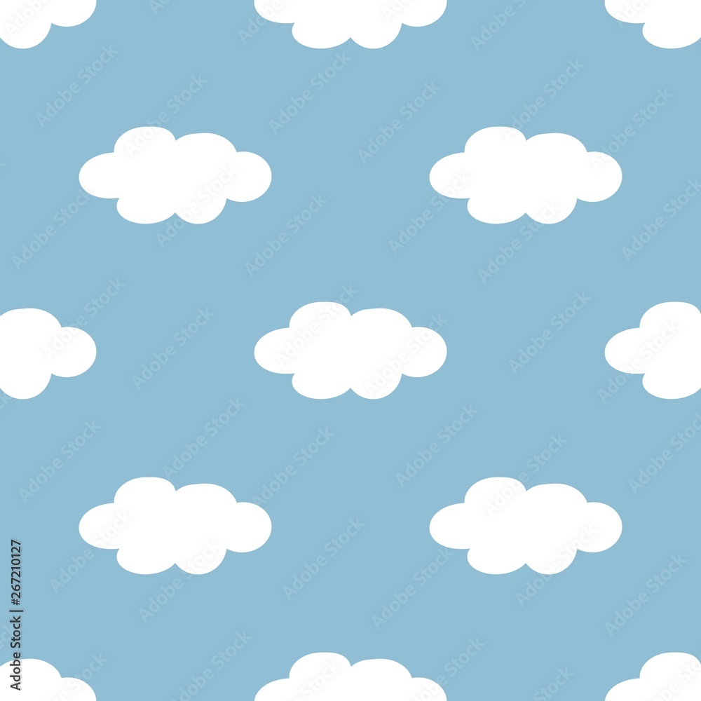 Cute child seamless background with clouds pattern .
