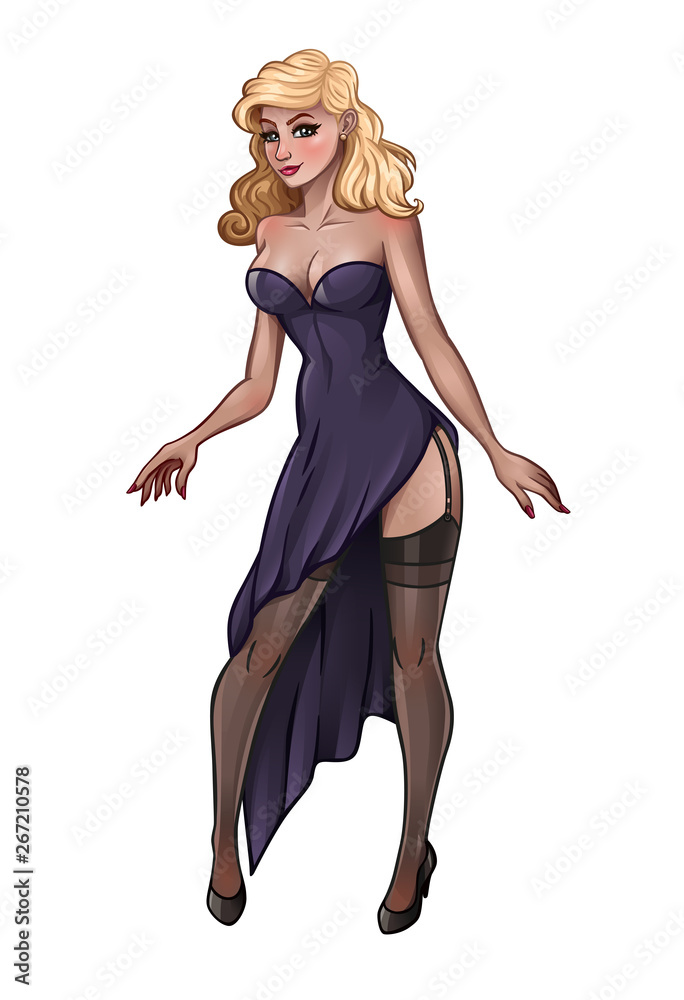 Naklejka premium Beautiful blonde in evening dress on white background