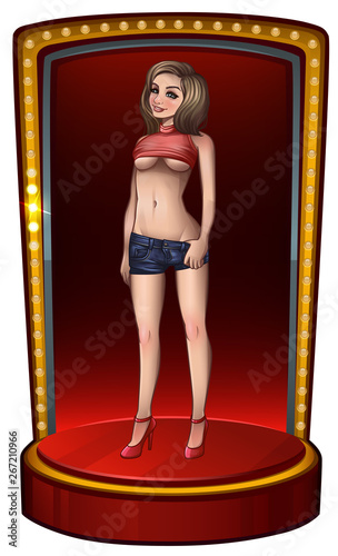 Beautiful pin-up girl in shorts on scene