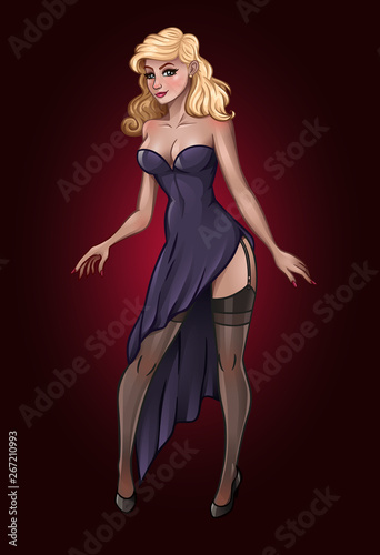 Beautiful pin-up blonde in evening dress