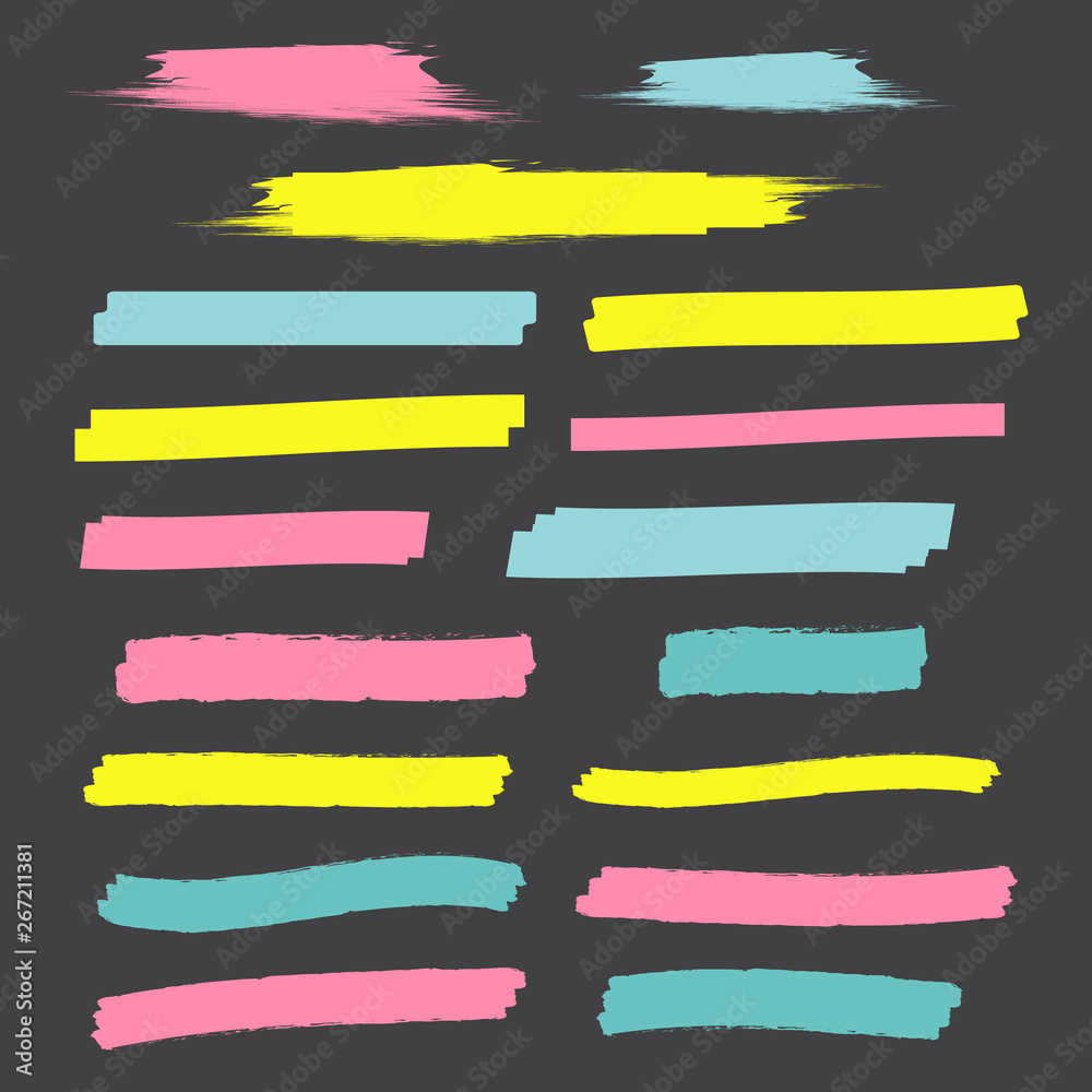 Yellow highlight marker lines. Highlighter strokes vector. Marker marks