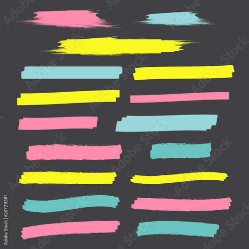 Yellow highlight marker lines. Highlighter strokes vector. Marker marks