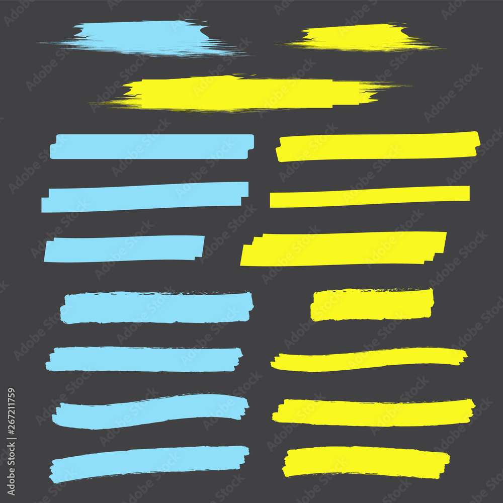 Fototapeta premium Vector yellow highlighter brush lines. Brush pen underline. Yellow watercolor hand drawn highlight
