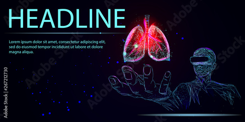 human lungs. Banner. Abstract image of a starry sky or space, consisting of points, lines, n the form of stars and the universe. Low poly vector