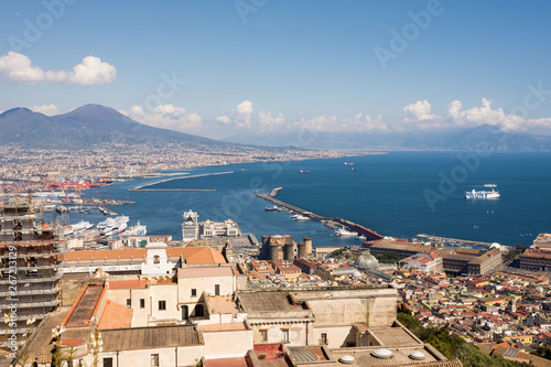 Panoramic view on the city of Naples and Vesuvius on the background