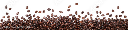 Coffee beans border isolated on white background.