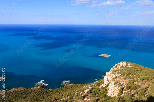 Bird view of Chrysochous bay and Agios Georgios islet, Cyprus
