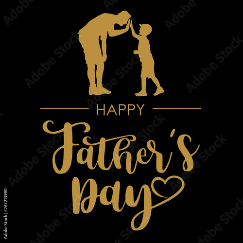 Silhouette of father and son giving high-five with text happy father's day, vector