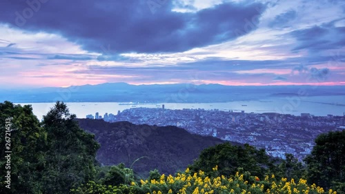 4K video view of cloud above George Town city from Penang Hill