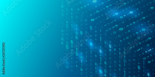 Abstract vector background. Binary code in isometric style with light effects. Eps 10