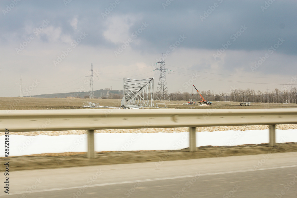 Construction of power lines.
