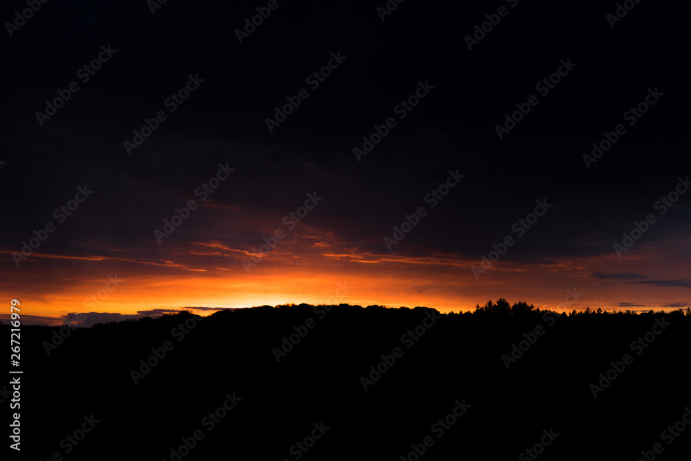 beautiful dramatic sunset over the forest