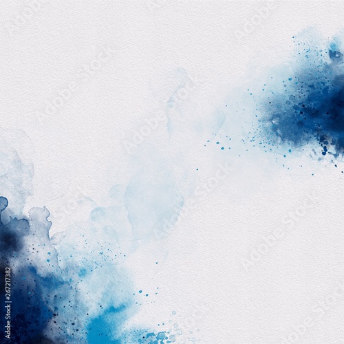 Hand painted blue watercolor background. Watercolor wash. 