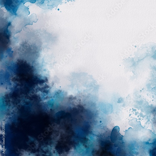 Hand painted blue watercolor background. Watercolor wash. 