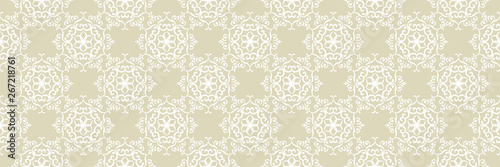 Floral seamless background. White design on long olive green backdrop
