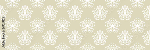 White floral seamless pattern on olive green background
