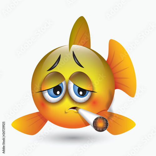 Cute smoking fish emoticon, emoji