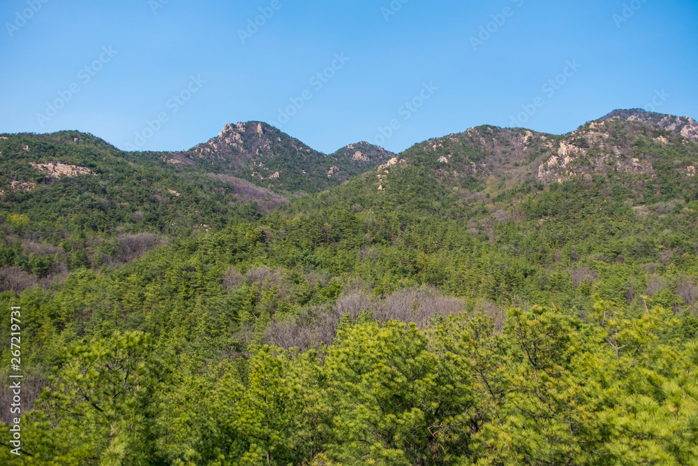 panorama view of mountain hill and blue sky