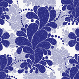 Seamless floral navy blue pattern with paisley and polka dots