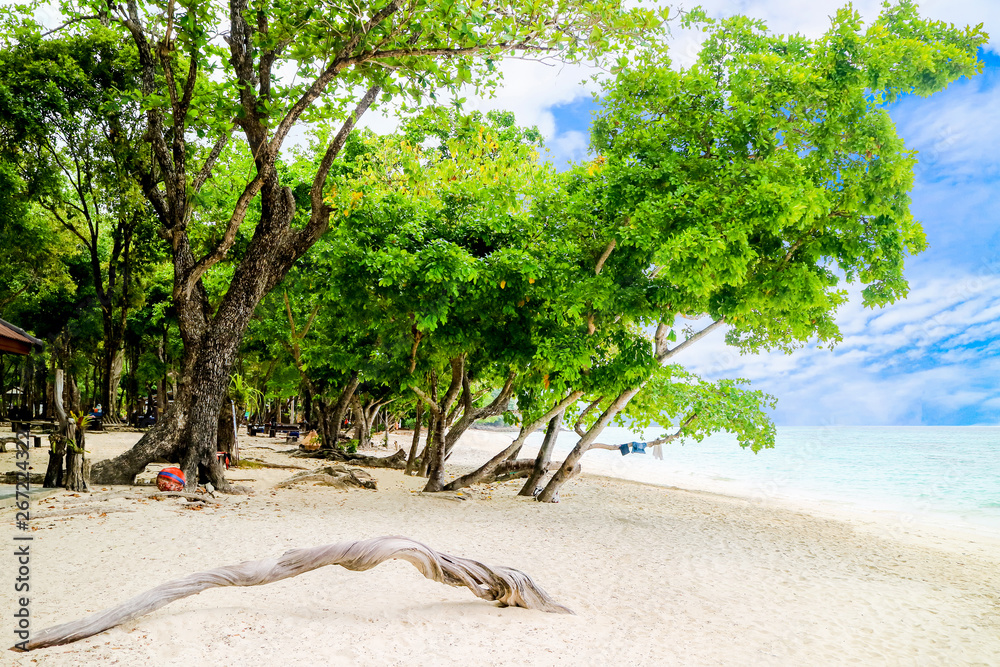 Koh Rok Island - Beautiful seascape with wounderful white beach and blue sky Best island in Koh Lanta Island Krabi Province Thailand Koh Rok Island - Beautiful seascape with wounderful white beach and blue sky Best island in Koh Lanta Island Krabi Province Thailand