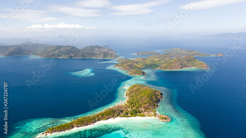 Beautiful archepilag with coral reefs.Tropical islands, view from above aerial view