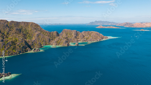 Beautiful archepilag with coral reefs.Tropical islands, view from above. Philippines, Palawan