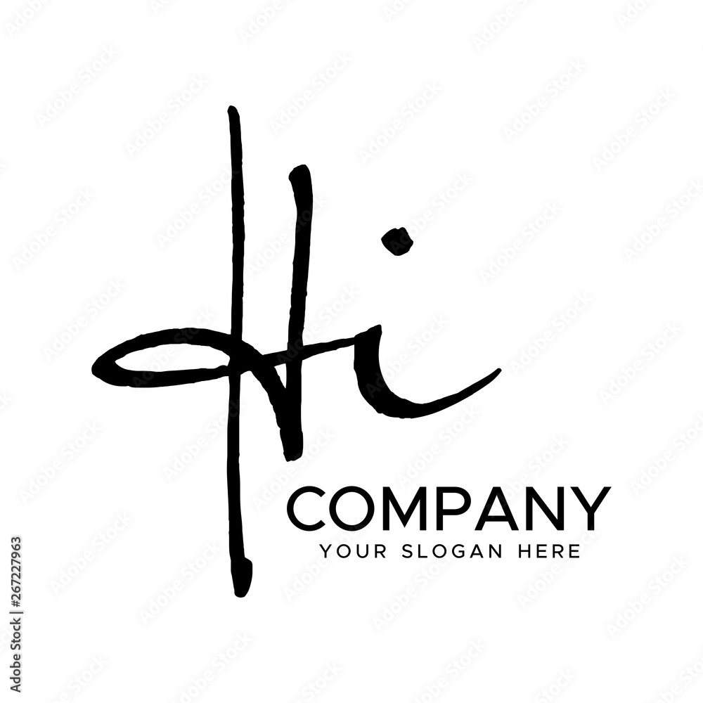 HI Initial Letter handwriting logo vector. Hand lettering for designs HI Initial Letter handwriting logo vector. Hand lettering for designs