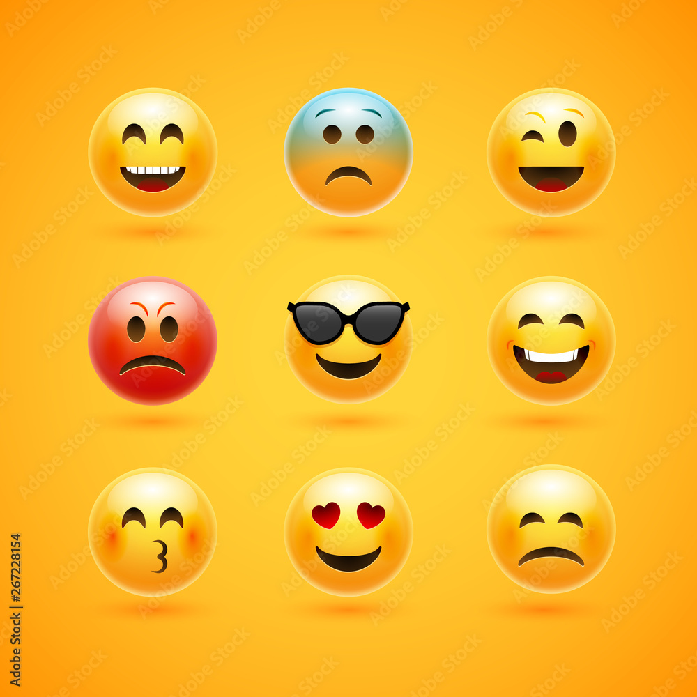 Emoticon face smile vector icon. Emotion happy emoji expression cartoon character Emoticon face smile vector icon. Emotion happy emoji expression cartoon character