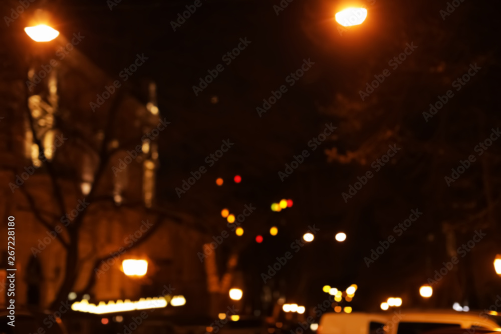 Beautiful street lights at night. Bokeh effect Beautiful street lights at night. Bokeh effect