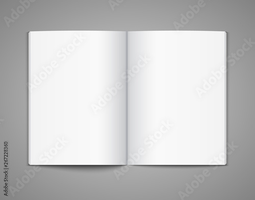Blank opened magazine template. Open book page clean booklet or magazine template background