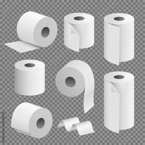 Toilet paper roll tissue. Toilet towel icon isolated realistic illustration. Kitchen wc whute tape paper