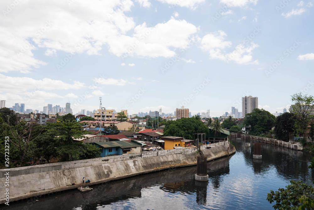 a view of San Juan river and foundation of Metro Manila Skyway  