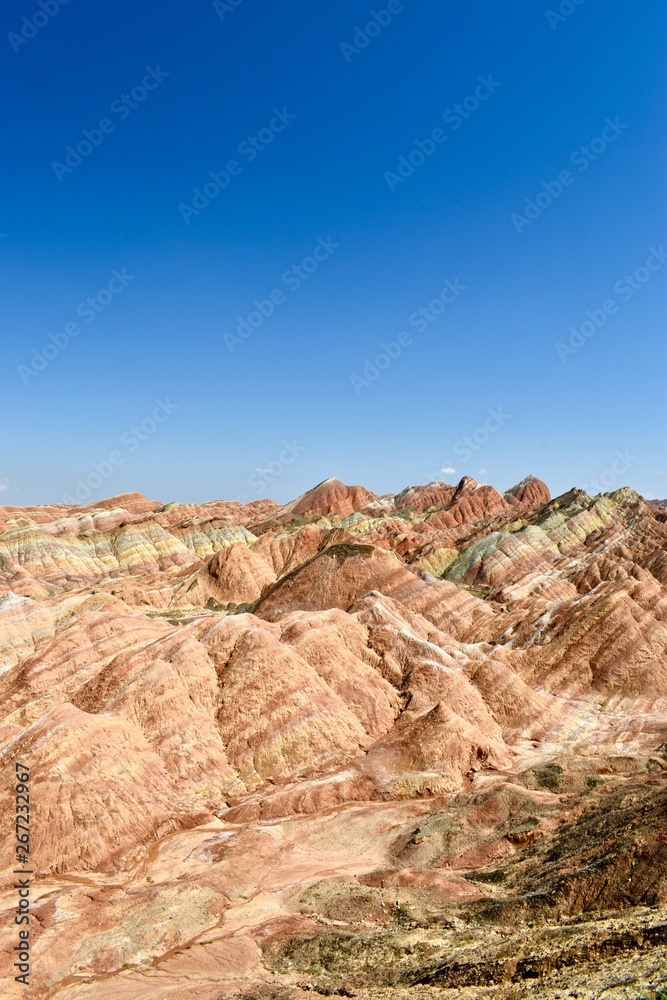 Colorful hills known as Rainbow mountains of China in Zhangye Danxia Landform Geological Park, Gansu province, China
