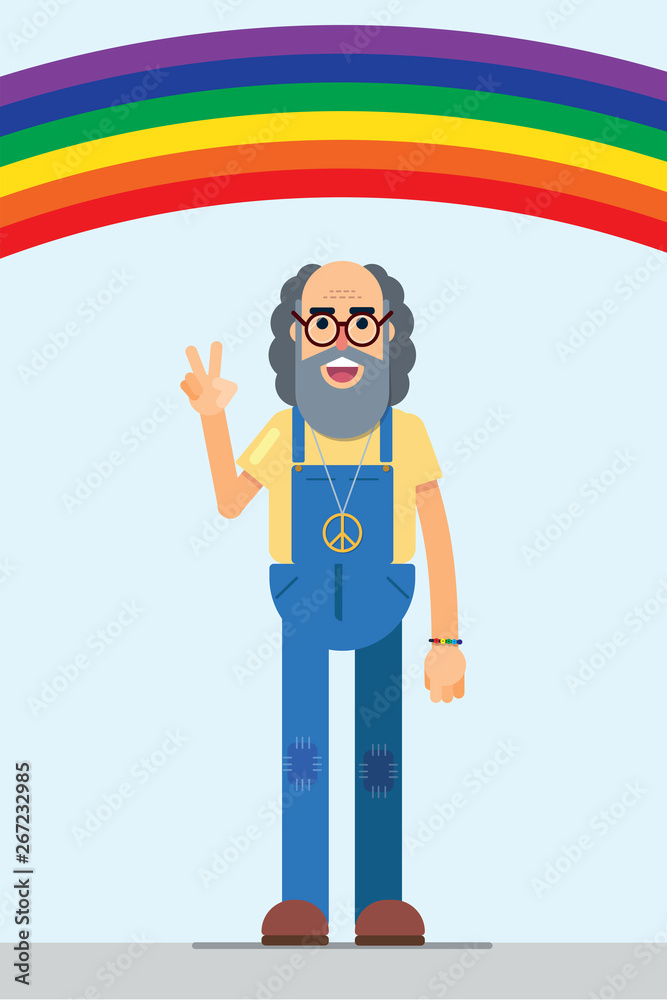 illustration of a smiling hippie with the peace symbol illustration of a smiling hippie with the peace symbol